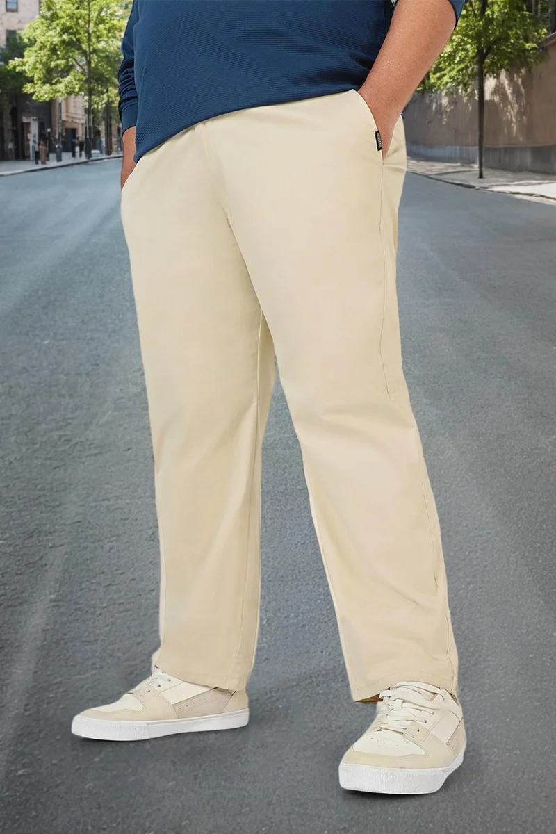 Urbano Plus Men's Cream Cotton Regular Fit Casual Chinos Trousers Stretch